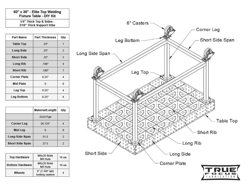 36" x 60" - Elite Top Welding Fixture Table - DIY Kit