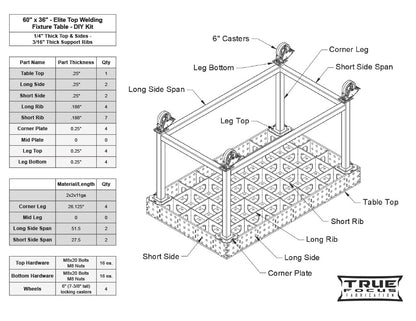36" x 60" - Elite Top Welding Fixture Table - DIY Kit
