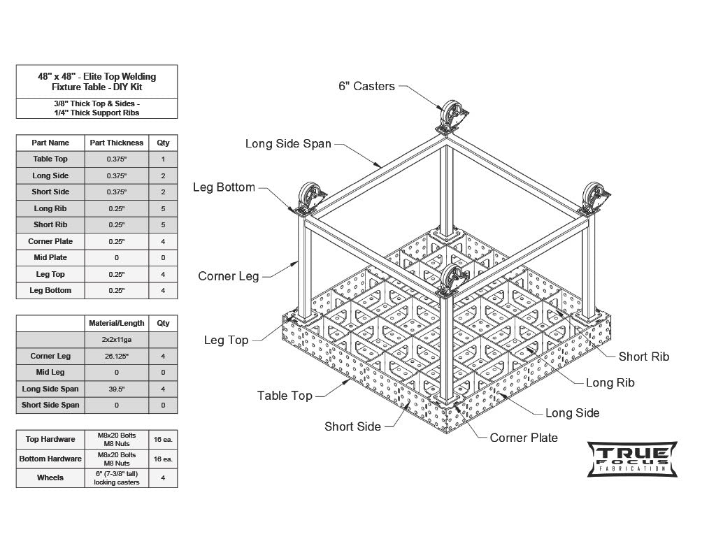 48" x 48" - Elite Top Welding Fixture Table - DIY Kit